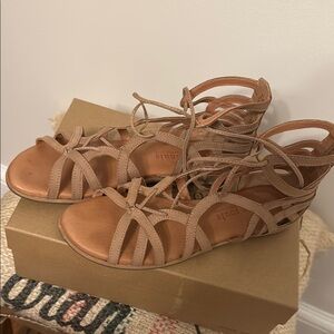 Gentle Souls Tan Gladiator Sandals with Strappy Design